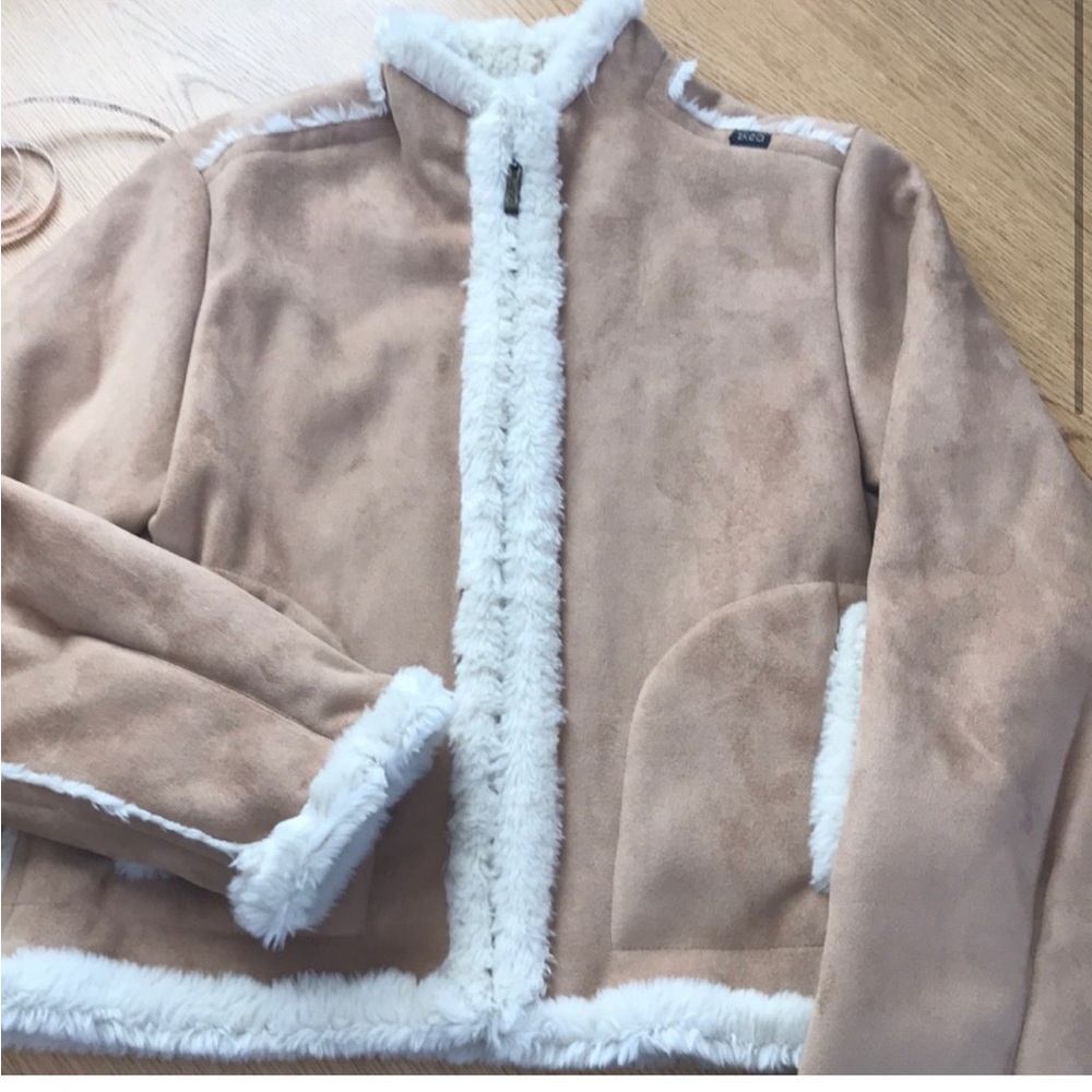 Short Vegan Leather Shearling Coat